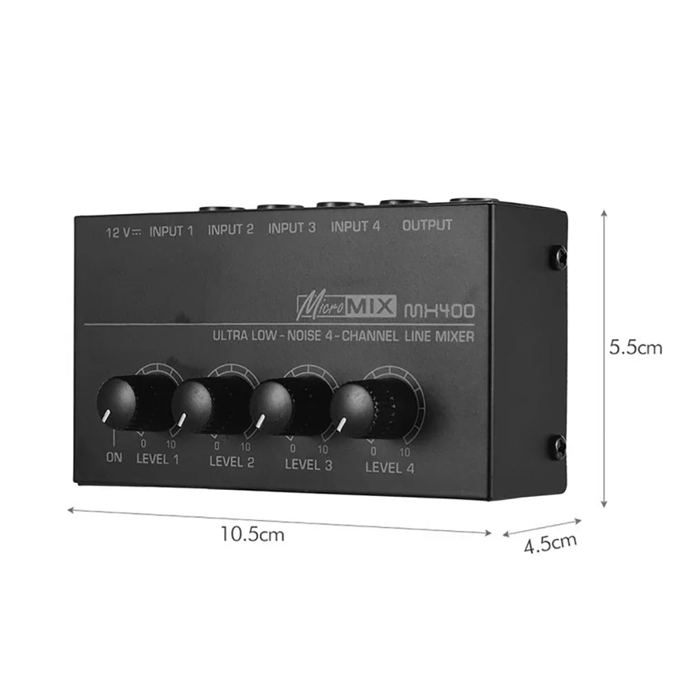 4 Channel Line Mixer Mini Sound DC 12V Easy Operation Audio Ultra Low