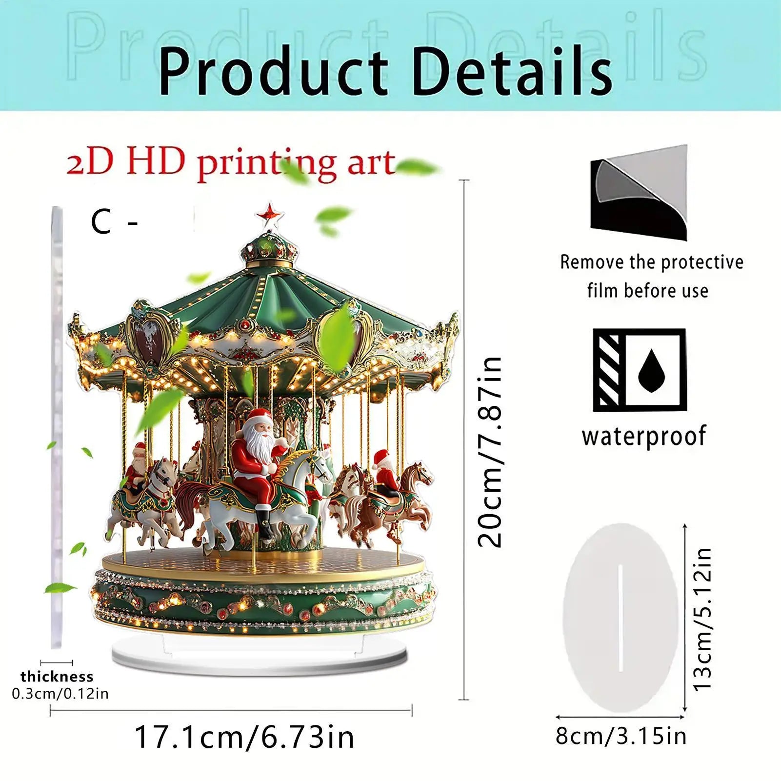 Christmas Carousel Acrylic 2D Home Decor Santa Claus Figurine Merry Christmas Scene Shelf Cafe Office Bar Indoor Decoration