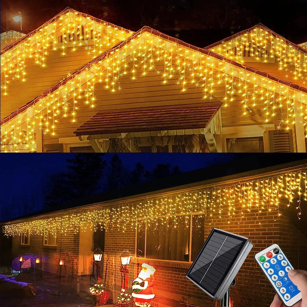 Solar LED Ice Bar Lights 10m 400led Christmas Colorful Curtain Lamp Zpaxo