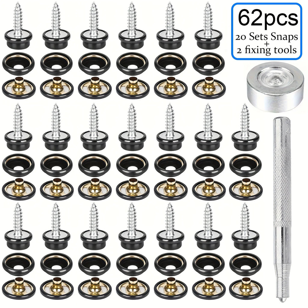 62 pcs Black Stainless Steel Marine Canvas Repair Kit With Fixing Tools, Canvas Fasteners, Buckle Kit, Heavy-duty Buckle 15mm Zpaxo 62 PCS