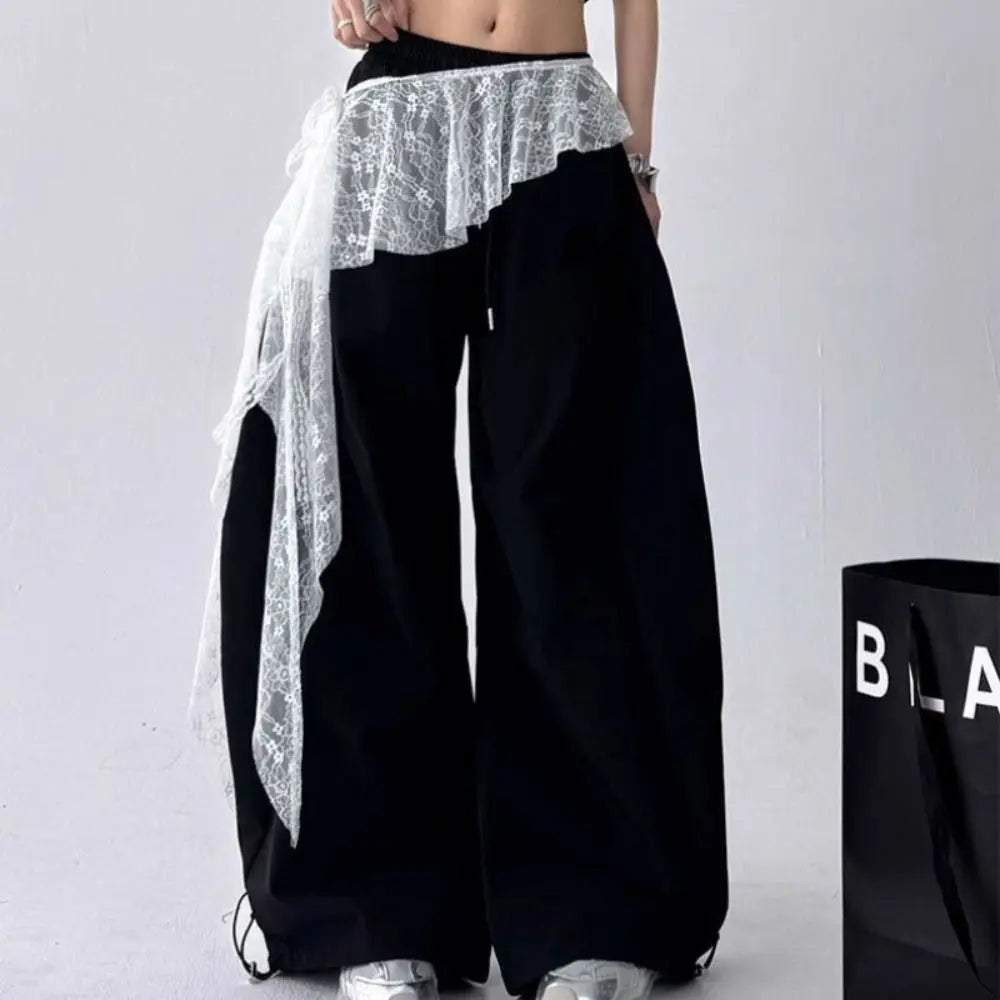 Embroidered Flower Lace Mini Skirt Irregular See Through Lace Up Ruffles Skirt Y2K Streetwear High Waist Butt Curtain Zpaxo