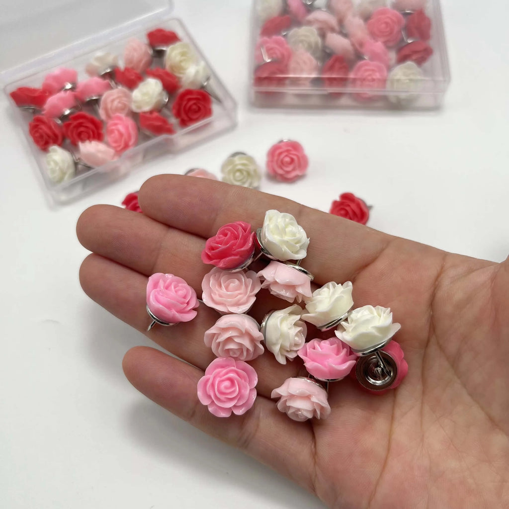 20-Pack Rose Flower Resin Push Pins – Cute Decorative Thumbtacks Decorative Push Pins Zpaxo