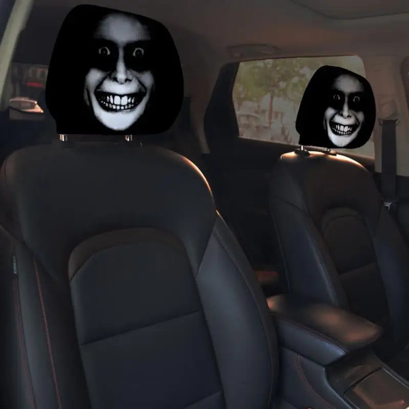 2-Pack Funny Face Car Headrest Covers – Washable Polyester
