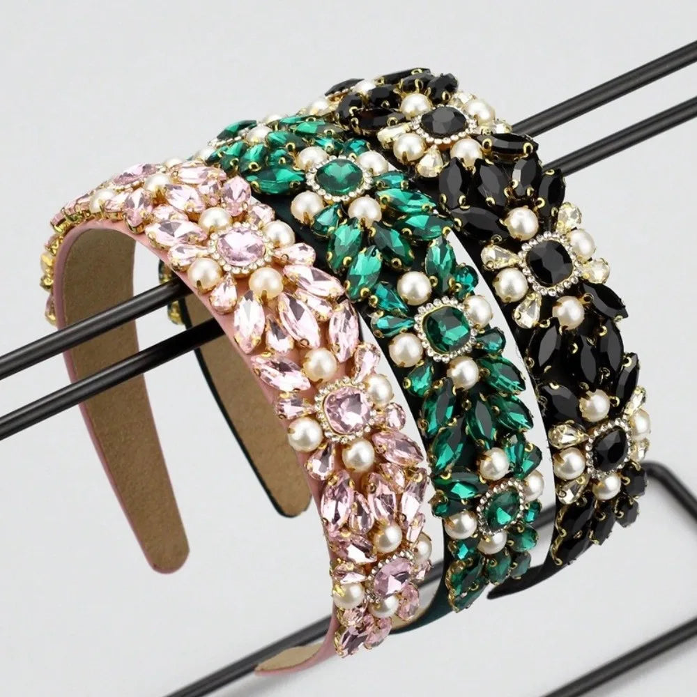 Baroque Rhinestone Headband Hair Clip Hair Accessories Vintage Crown Headband Shiny Color Drill Sparkling Hair Hoop Band Zpaxo