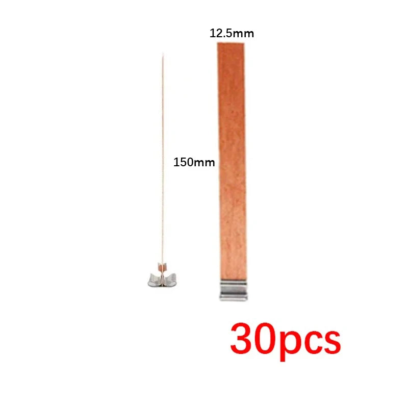 30-Pack Wooden Candle Wicks with Clip Base – Smokeless Candle Making Candle Making Wicks Zpaxo 12.5mm x 150mm