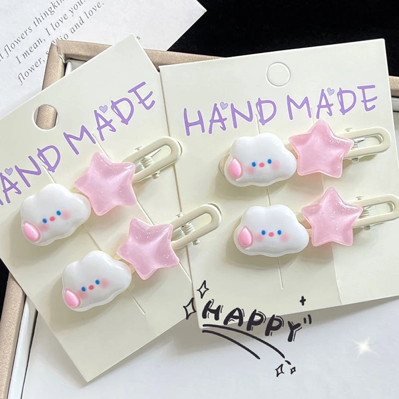Cute Star Cloud Hair Clips – Pink Pentagram Barrettes for Girls