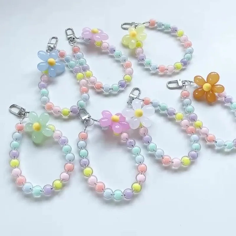 Phone Lanyard Colorful Flower Beaded Pendant Keychain Creative Chain