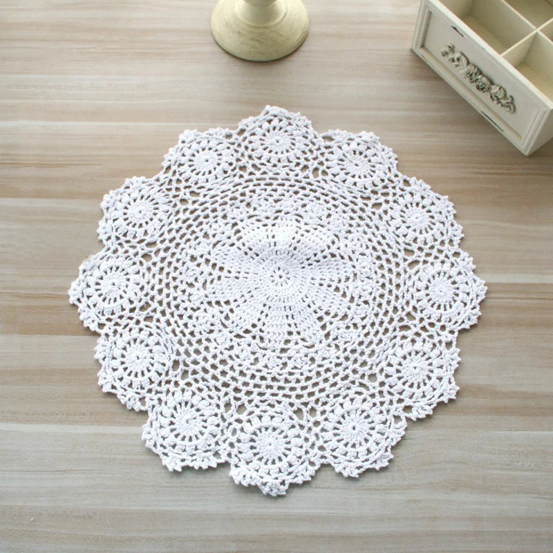 Round Hand Crocheted Cotton Doily – Vintage Lace Placemat