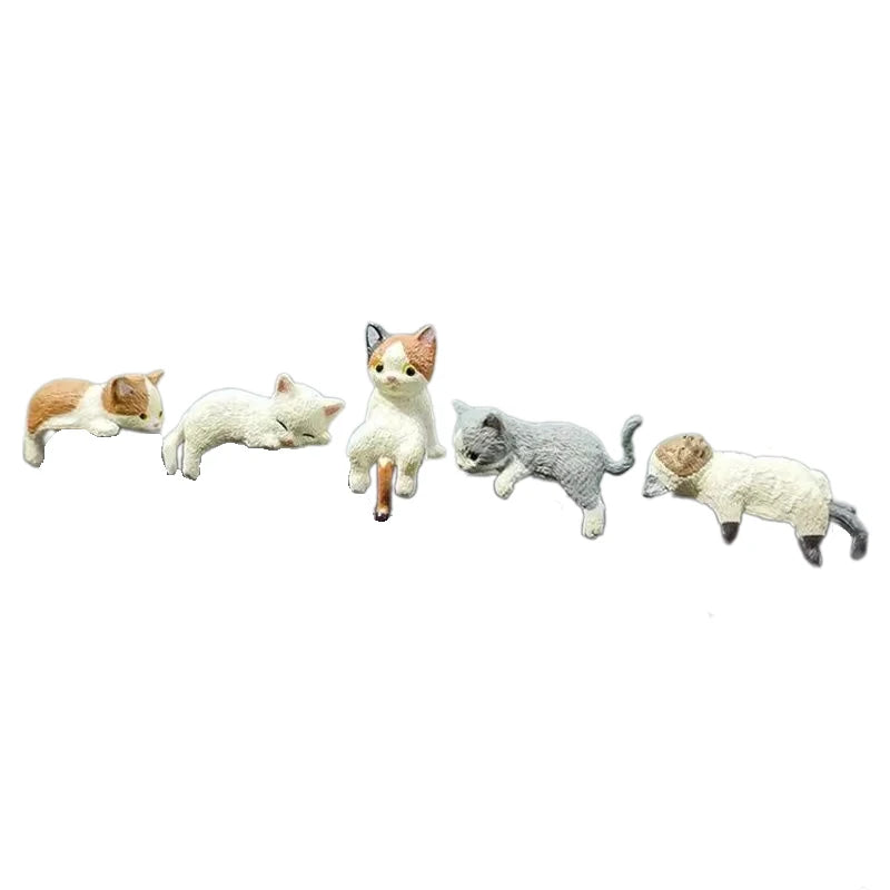 5-Pack Sleepy Cat Figurines – Mini Car Dashboard Decor Set