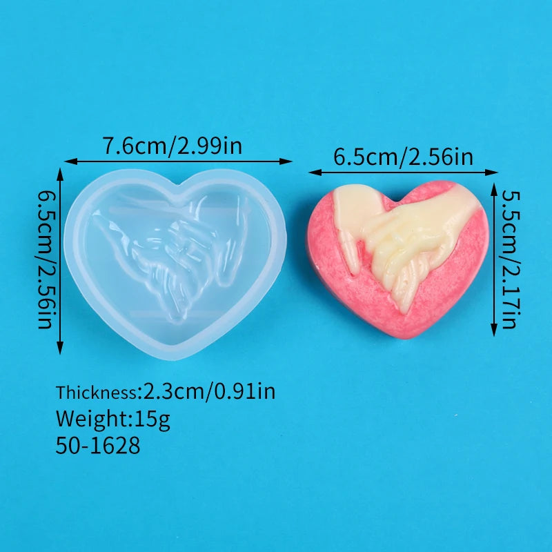 3D Hand in Hand Heart Candle Silicone Mold for Wedding Proposal DIY Handmade Soap Soap Clay Wax Craft Valentine's Day Gift Zpaxo 60-1628