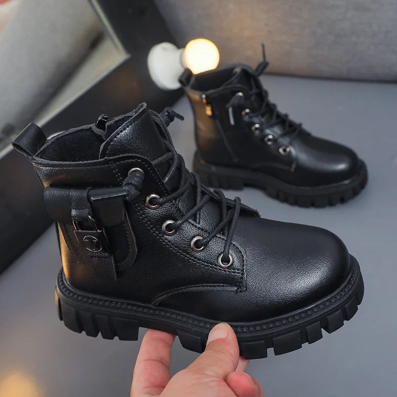 Autumn Winter Girls Ankle Boots Fashion Non-slip Boys PU Leather Zpaxo