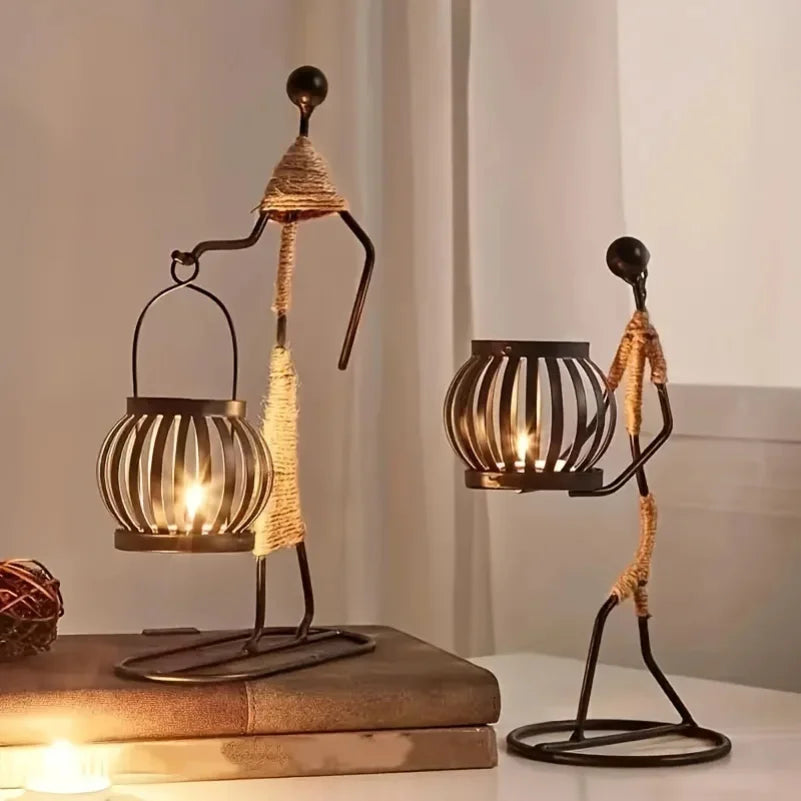 Nordic Metal Candle Holder Abstract Character Handmade Vintage Candlestick for Wedding Home Coffee Shop Table Art Decoration New Zpaxo