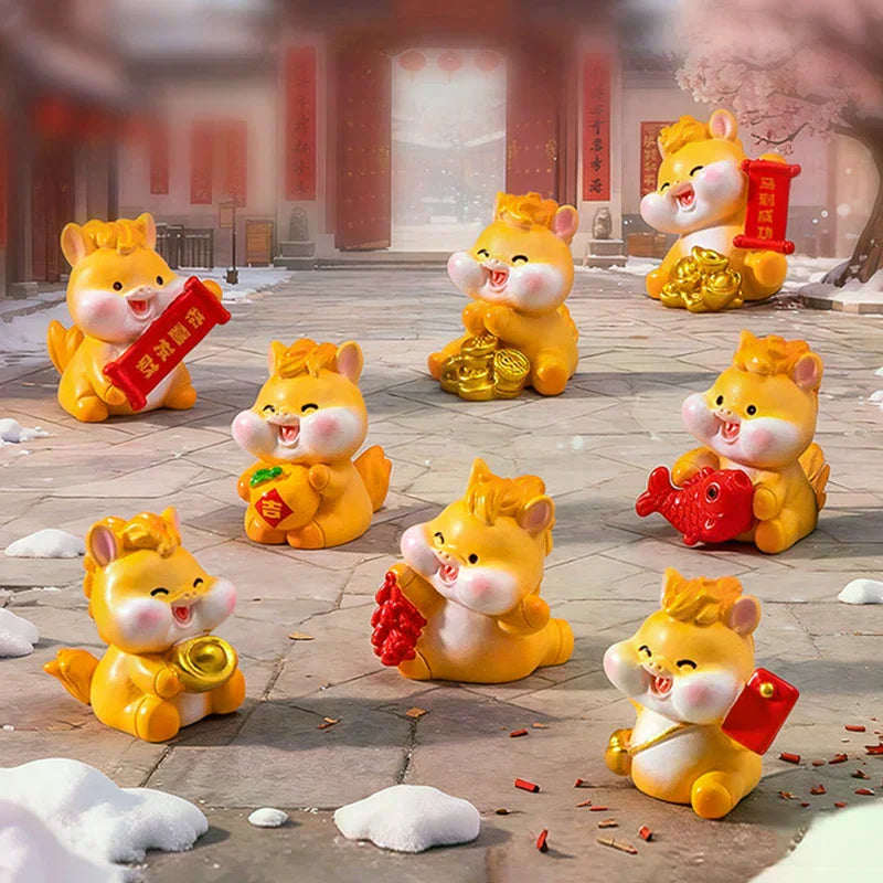 2026 New Year Figurines Miniatures Cartoon Lucky Horse Micro Landscape Car Interior Home Desk Ornaments Room Decor Gift Zpaxo