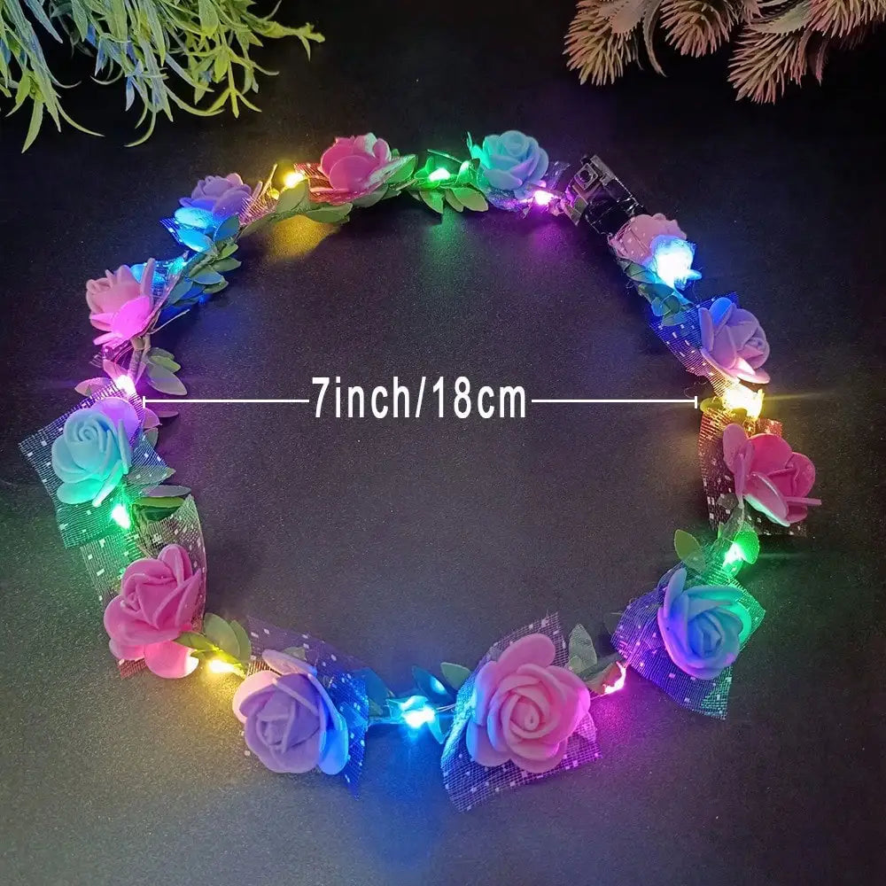 Button Battery Floral Headband Colorful Adorned Vibrant Flowers Green