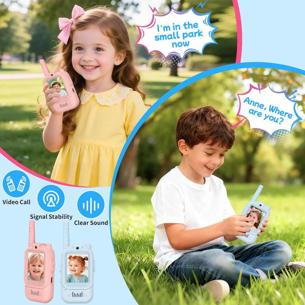 Kids Video Walkie Talkie Set With HD Screen Rechargeable Interphone Toy Voice Changer For Indoor Camping One-Click Call Intercom Zpaxo