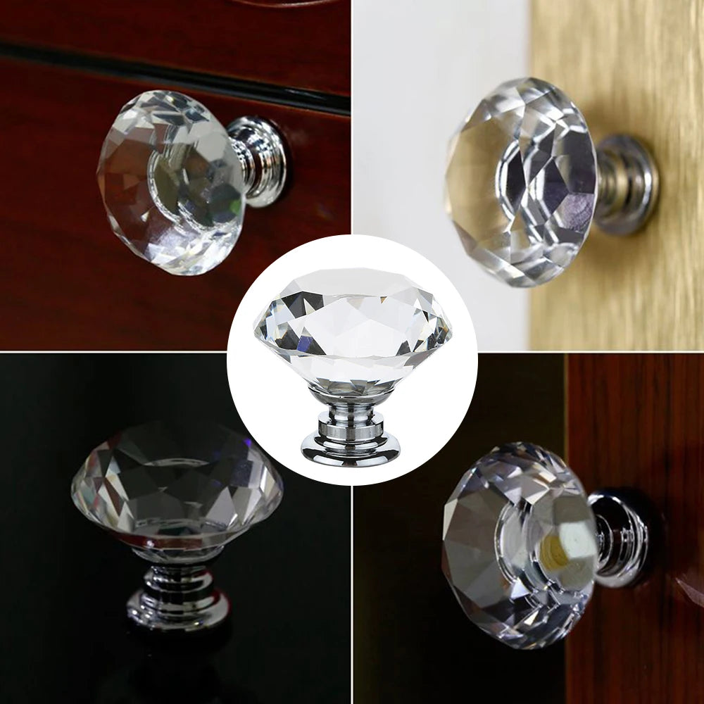16Pcs/set Transparent Crystal Door Knobs Hardware Diamond Shape Design Crystal Glass Knobs Cupboard Drawer Pull Wardrobe Handles Zpaxo