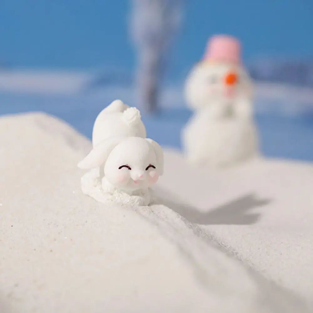 Snowman Bunny Resin Figurine | Micro Landscape Christmas Ornament Resin Figurine Zpaxo