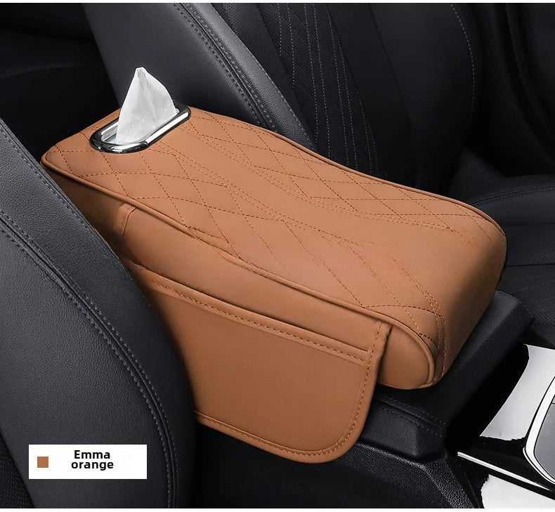 3 in 1 Car Armrest Box Cushion Universal Storage Bag Car Tissue Box Central Elbow Height Pad Multifunctional Tissue Boxes Zpaxo Orange