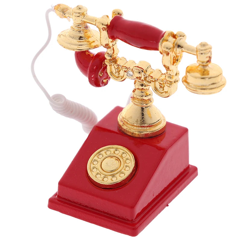 ▶1Pc 1:12 Dollhouse Miniature Phone Model Retro Rotary Telephone for Doll House Decor Zpaxo Red