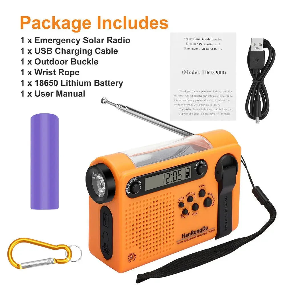 Portable AM FM SW Solar Hand Crank Radio Weather Emergency 1 2000mAh