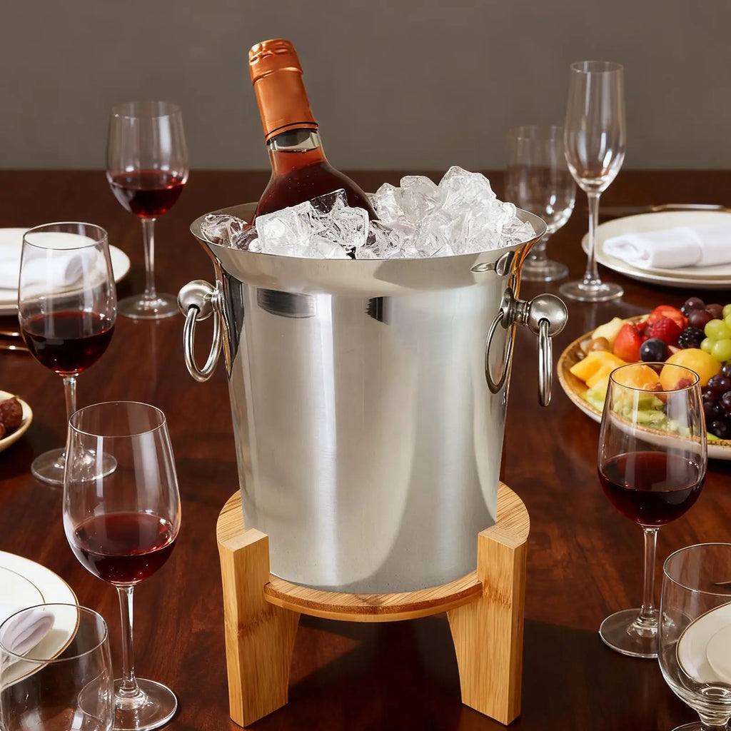 Stand Beverage Dispenser Wooden Legs Round Base Water Juices Pitcher