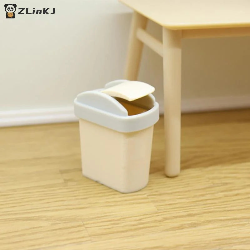 ▶1Pcs Mini Flip Cover Trash Can Dustbin Miniature Toy Model Scene Doll House Accessories Simulation Mini Waste Bin Zpaxo