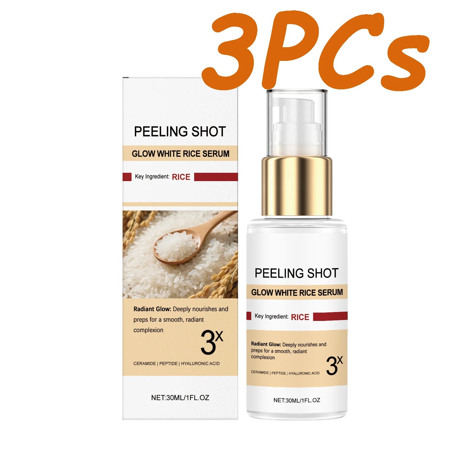 Glow Brightening Rice Essence Moisturizing Nourishing Even Skin Tone Improves Dullness Oil-Control Brightening Serum Skincare Zpaxo 3 x 30ml Boxed