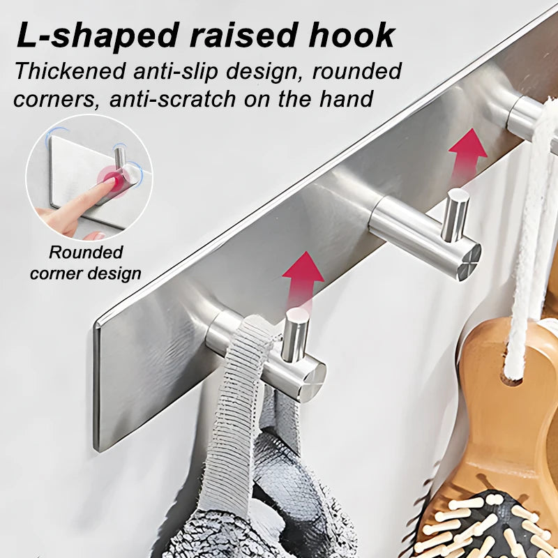 Stainless Steel Self-adhesive Hooks Towel Holder Coat Strong Hardware