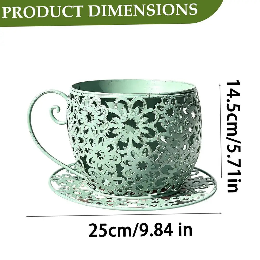 Funny Planter Iron Retro Hollow Teacup Yard Decor Large Garden Pots Zpaxo China Mainland Green