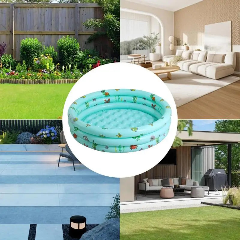 Kiddie Swimming Pool Family Fun Lounge Pool For Kids And Adults 3 Rings Foldable Blow Up Paddling Center For Gardens Backyards Zpaxo