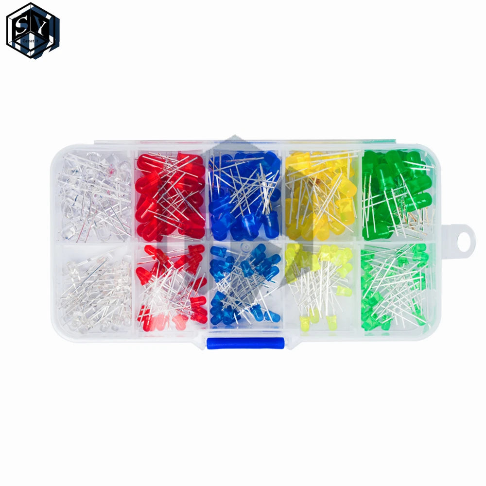 RGBYW Mixed Professional LEDs (200pcs) – 3mm/5mm 2-3.5V 20mA, Stackable Storage Box Included Zpaxo