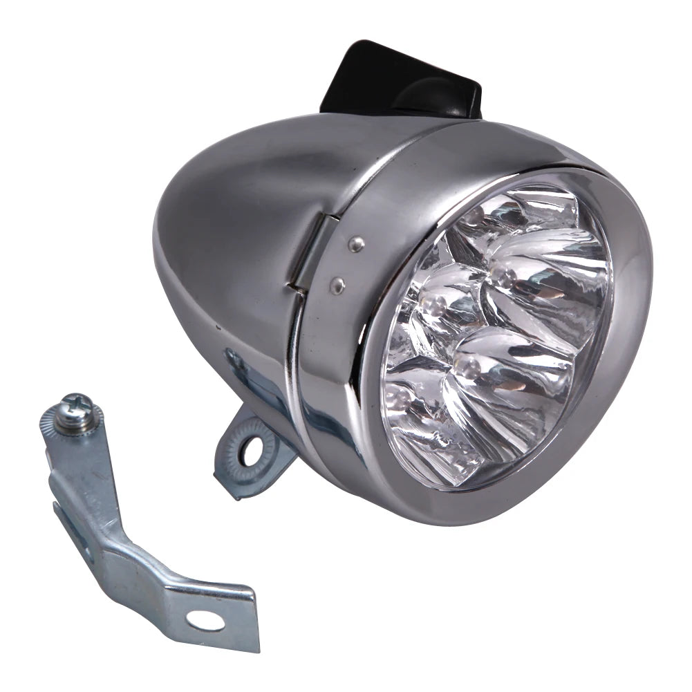 Retro Bike Front Light Lamp Accessory Vintage LED Bracket Headlight Zpaxo Silvery