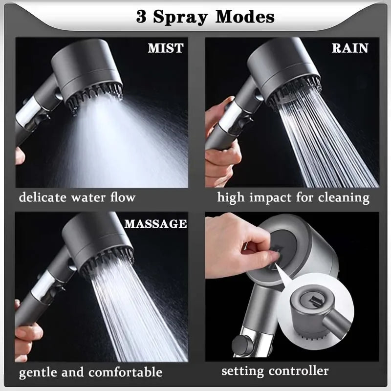 High Pressure Strong Current Shower Head Water Saving Shower with Water Filter 3 Mold Knobs Controllable Hand Shower Bathroom Zpaxo