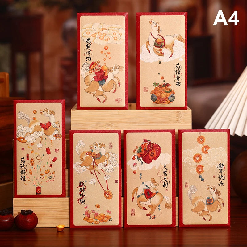 6PCS 2026 Year Of The Horse Red Envelopes Chinese New Year Red Packet Lucky Money Bag Gift Envelopes Red Packet Zpaxo A4