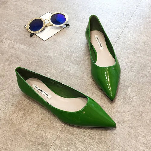 Flats Women's Shoes Yellow Net Brown Sugar Fruit Color Flat Shoes Shallow Pointed Flat Heels Women's Shoes Large Size 43 44 45 Zpaxo Green 37