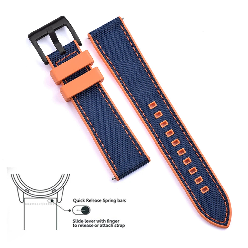 FKM Hybrid Rubber Nylon Watch Strap 20mm 22mm Quick Release