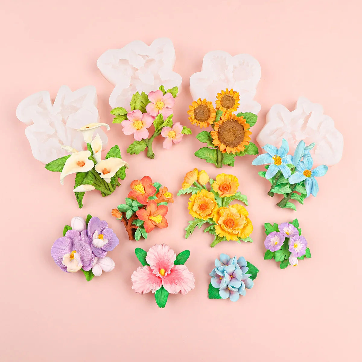 Flower Silicone Mold Lily Sunflower Hibiscus Hydrangea Cake Decoration Fondnat Chocolate Cupcake Topper Candle Soap Polymer Mold Zpaxo