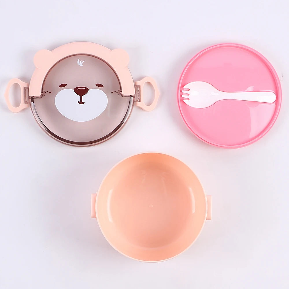 Cartoon Bear Lunch Box Microwave Safe Portable Leakproof Food Container with Utensils for Kids Students Adults Zpaxo