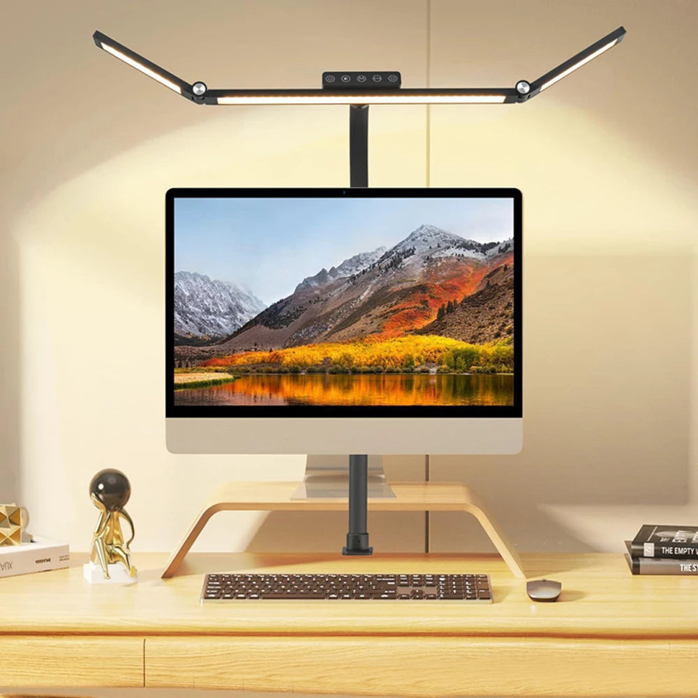 24W Ultra Bright LED Desk Lamp with Clamp 3 Head Automatic Dimming Atmosphere Lighting LED Table Lamps for Office Computer Dest Zpaxo