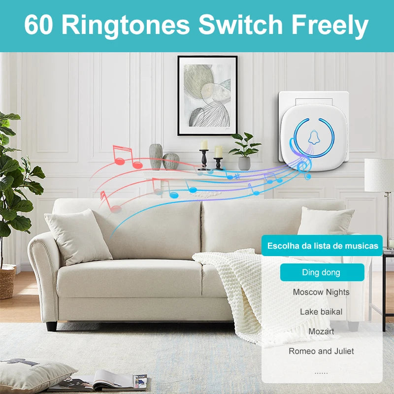 Wireless Doorbell Intelligent Welcome Door Bell 300M/984 FT Remote 60 Songs Melodies Home Smart Doorbell Zpaxo