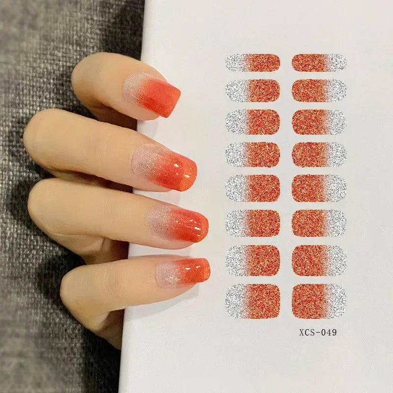 53 Colors Nail Polish Stickers Pure Strips Waterproof Adhesive Full