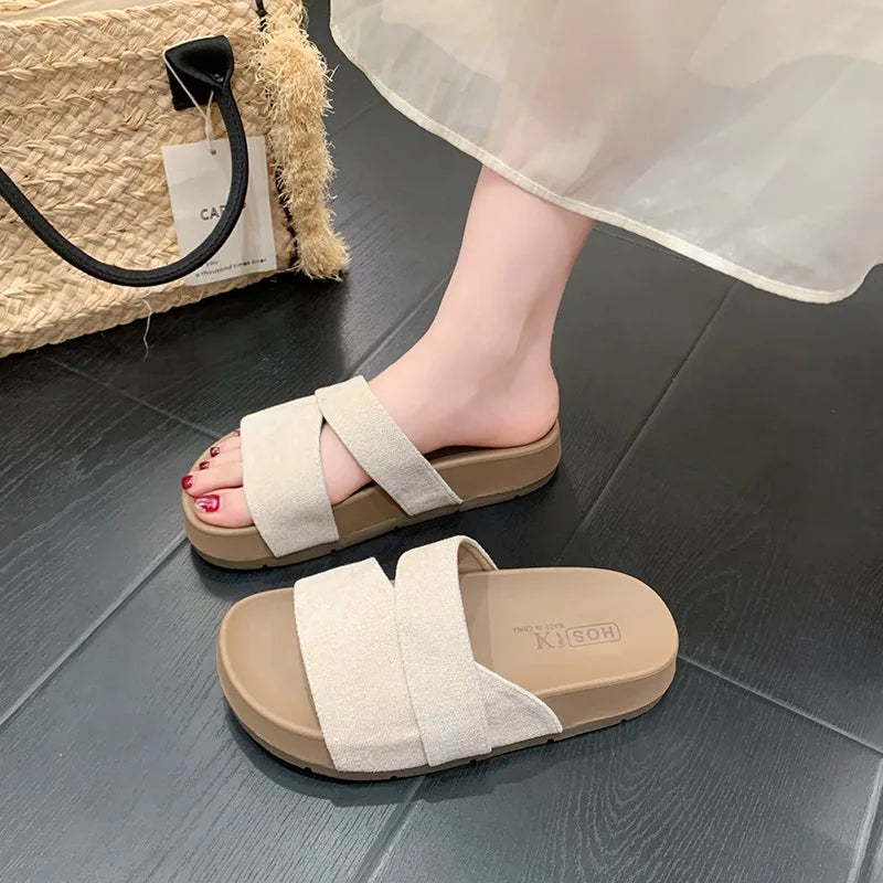Fashionable Women's Summer Retro Wear-resistant Soft Sole Thick Heel Zpaxo Beige 35