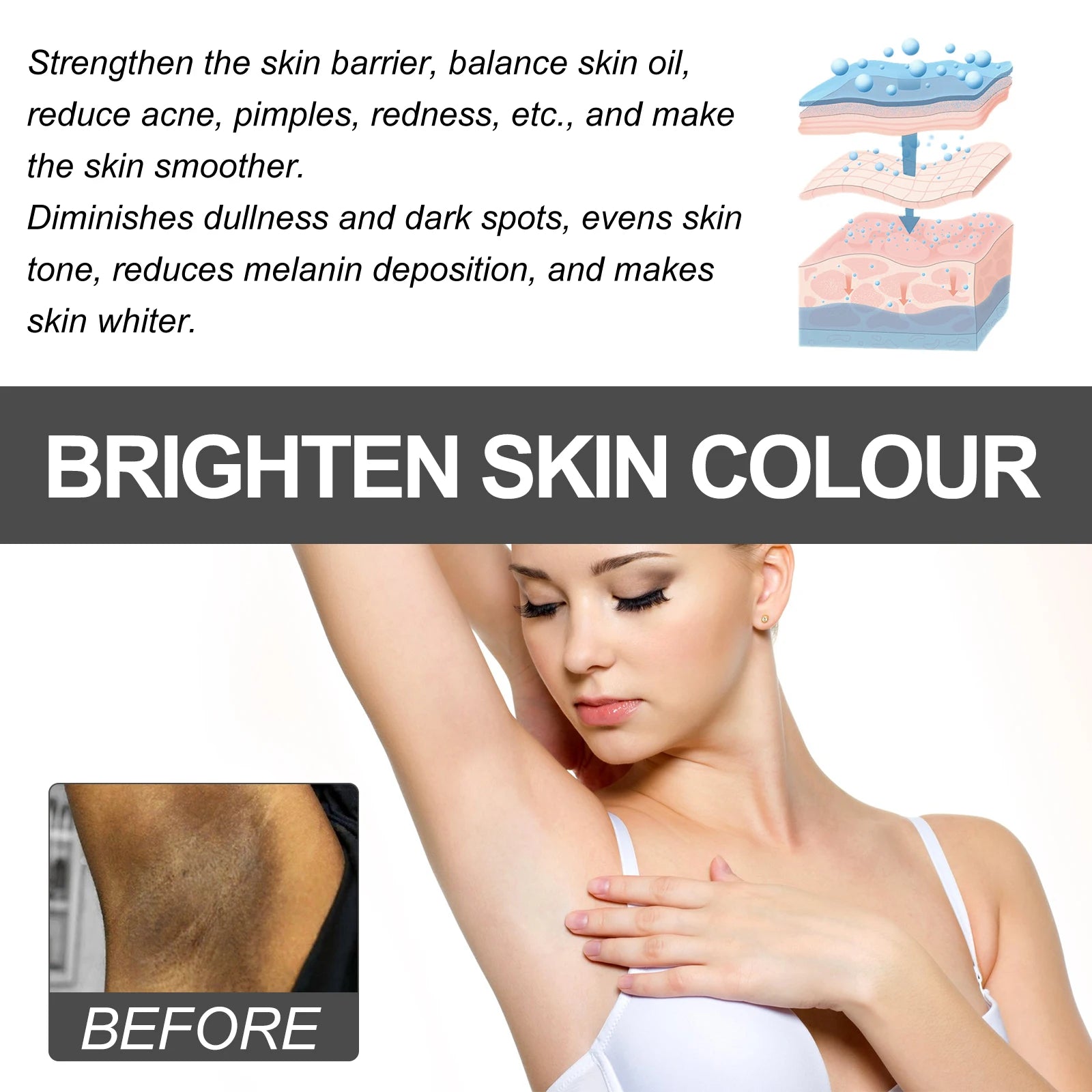 Dark Spot Corrector Cream for Underarm Inner Thigh Knee Whitening Cream Body Brightening Cream with Niacinamide Vitamin C 30ml Zpaxo