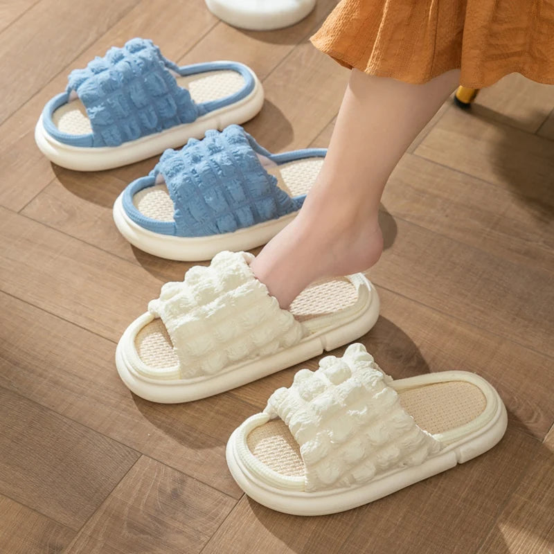 Thick-soled Linen Slippers Women Indoor Open Toe Anti-slip Flat