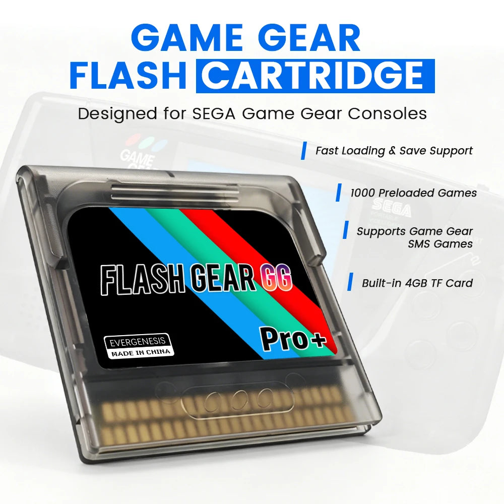 Game Gear Game Card GG Cartridge FlashMaster Cart with 4GB TF Preloaded with 1000+ Games Compatible with Sega Game Gear Console Zpaxo