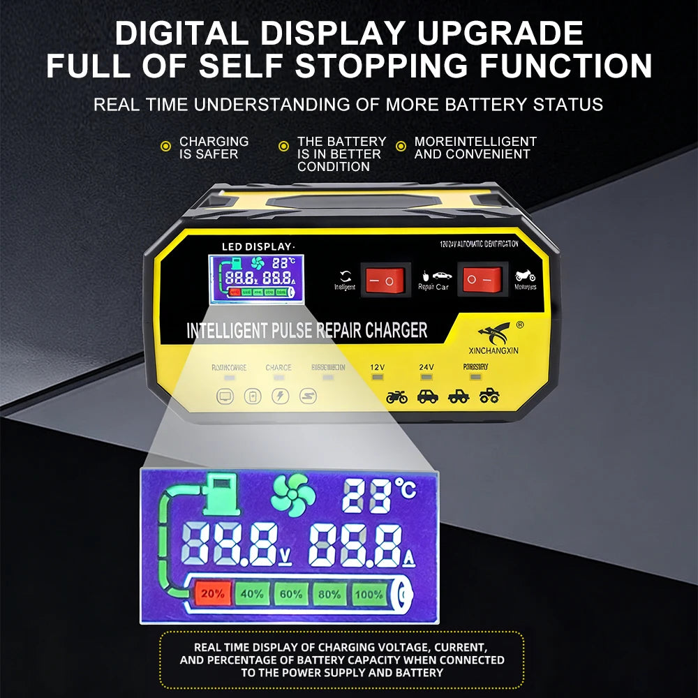 Intelligent Pulse Repair Car Battery Charger 12V 24V 8A Automatic