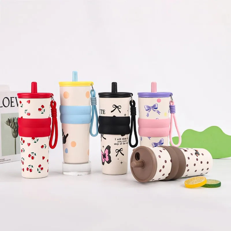 Stainless Steel 710ML Insulated Cup for Boys and Girls, Portable Cooling Ice Cream King Cup, Outdoor with Lifting Rope Straw Cup Zpaxo