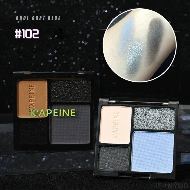 4-Color Glitter Blue Eyeshadow Palette Matte Pearl Shimmer Korean Acrylic Smoky Eye Shadow Palette Long Lasting Makeup Cosmetics Zpaxo 02