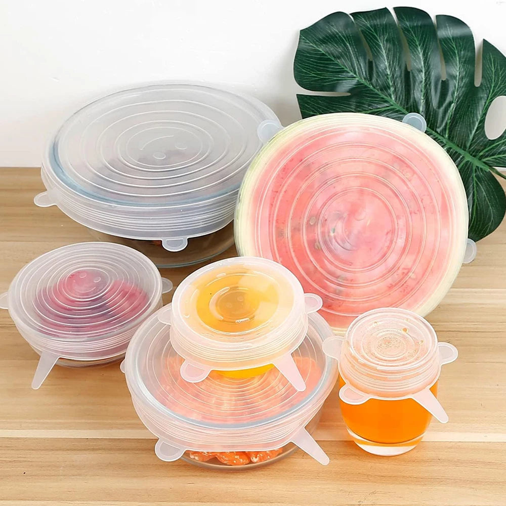 6Pcs Silicone Elastic Cover Universal Food Packaging Stretch Lids for Bowl Pot Dish Reusable Food Fresh Cover 6 Sizes Zpaxo