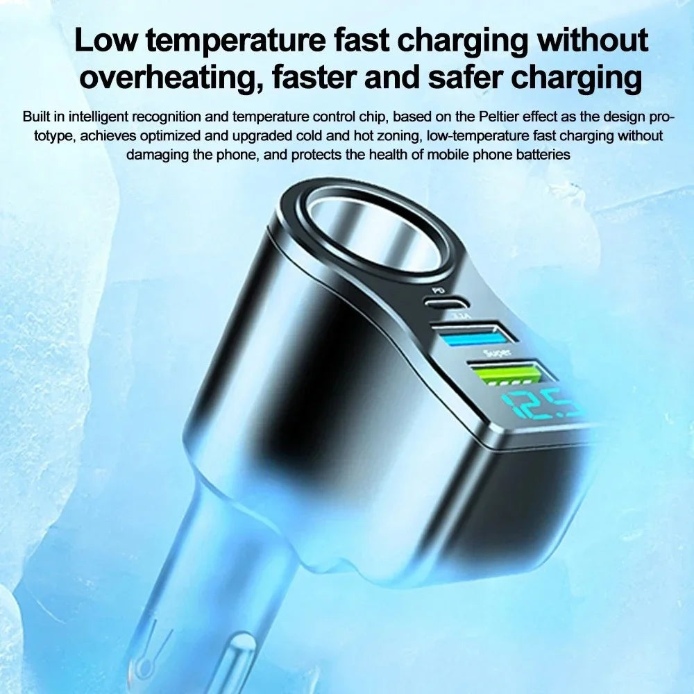 4-in-1 66W USB-C Car Charger with Voltage Display | Fast Charge Car Charger Zpaxo